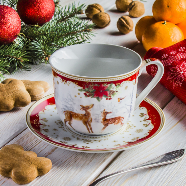 Filiżanka do kawy i herbaty porcelanowa ze spodkiem EASY LIFE CHRISTMAS MELODY 370 ml