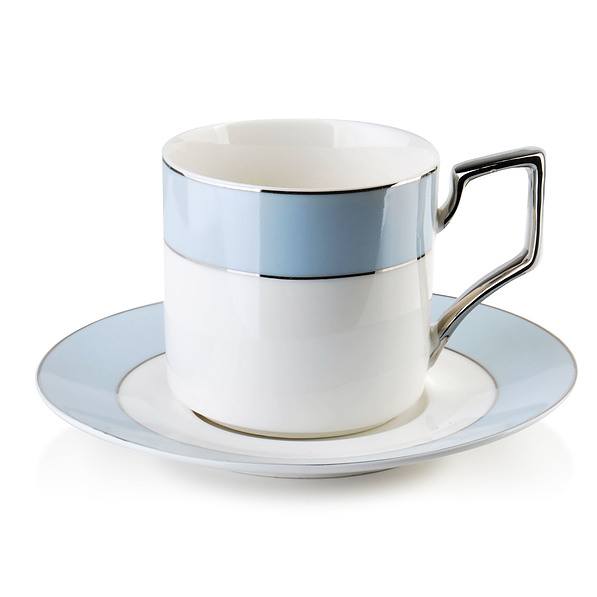 Filiżanka do kawy i herbaty porcelanowa ze spodkiem AFFEK DESIGN CRISTIE STRIPES BIAŁO-BŁĘKITNA 200 ml