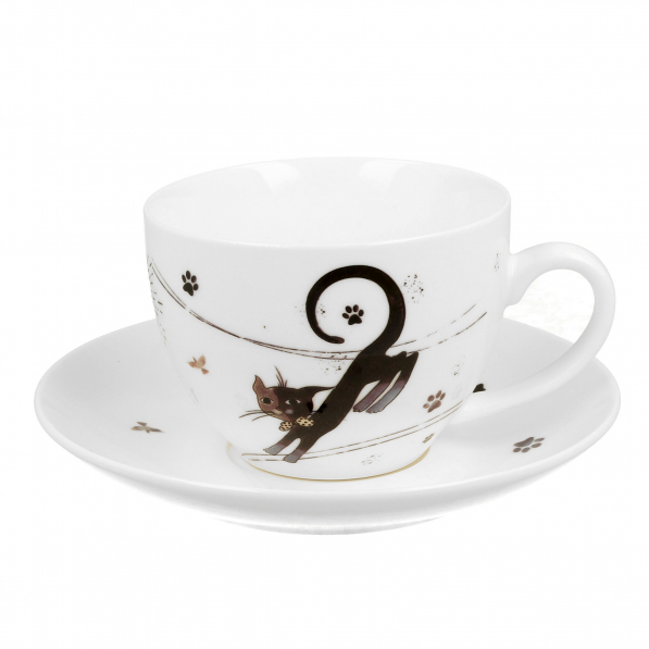 Filiżanka do kawy i herbaty porcelanowa ze spodkiem DUO ANIMALS CHARMING CATS 280 ml
