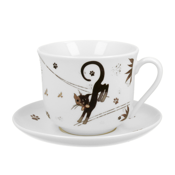 Filiżanka do kawy i herbaty porcelanowa ze spodkiem DUO ANIMALS CHARMING CATS 470 ml