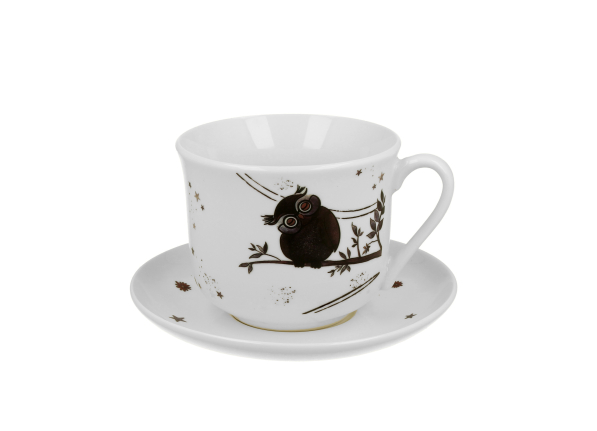 Filiżanka do kawy i herbaty porcelanowa ze spodkiem DUO ANIMALS CHARMING OWLS 470 ml