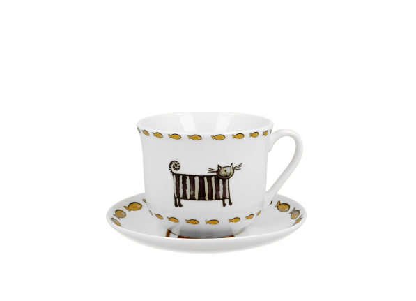 Filiżanka do kawy i herbaty porcelanowa ze spodkiem DUO ANIMALS CLASSIC CATS 470 ml