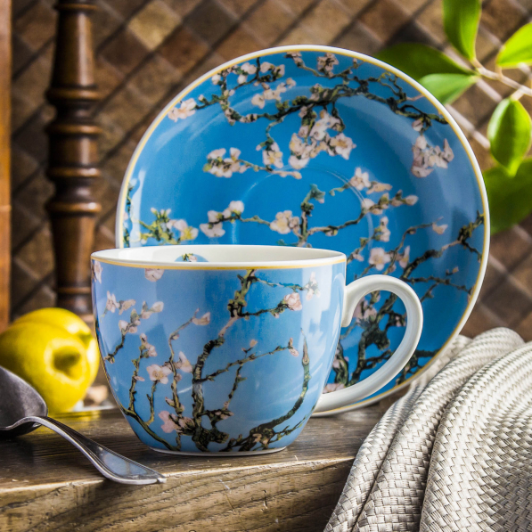 Filiżanka do kawy i herbaty porcelanowa ze spodkiem DUO ART GALLERY ALMOND BLOSSOM BY V. VAN GOGH 470 ml