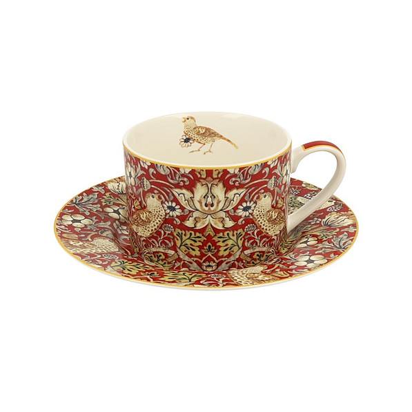 Filiżanka do kawy i herbaty porcelanowa ze spodkiem DUO ART GALLERY BY WILLIAM MORRIS RED CZERWONA 240 ml