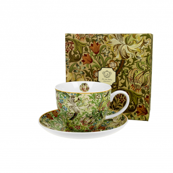 Filiżanka do kawy i herbaty porcelanowa ze spodkiem DUO ART GALLERY GOLDEN LILLY BY WILLIAM MORRIS 470 ml