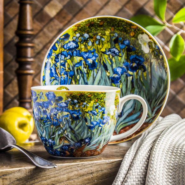 Filiżanka do kawy i herbaty porcelanowa ze spodkiem DUO ART GALLERY IRISES BY V. VAN GOGH 470 ml