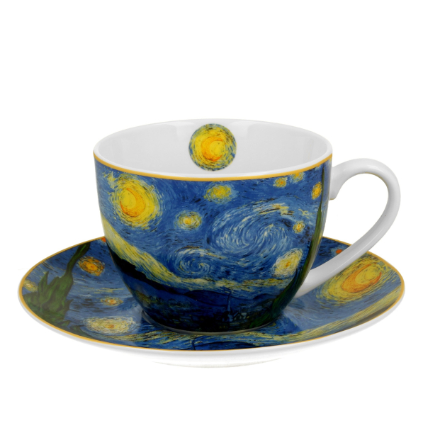 Filiżanka do kawy i herbaty porcelanowa ze spodkiem DUO ART GALLERY STARRY NIGHT BY V. VAN GOGH 270 ml