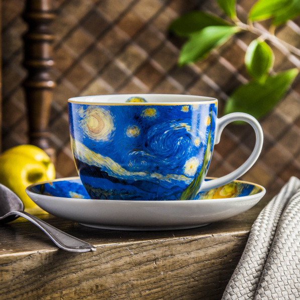 Filiżanka do kawy i herbaty porcelanowa ze spodkiem DUO ART GALLERY STARRY NIGHT BY V. VAN GOGH 470 ml