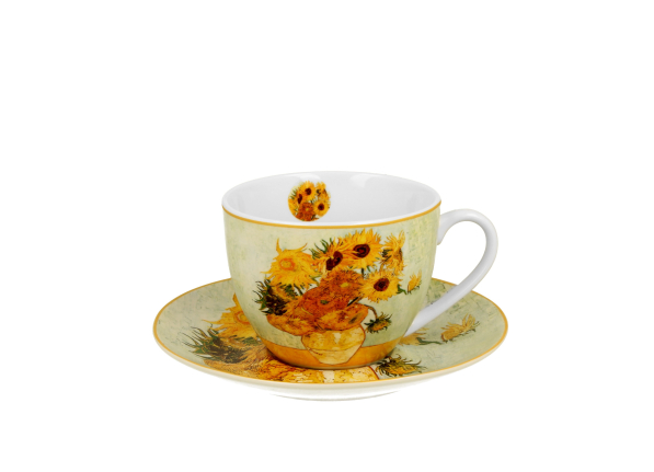 Filiżanka do kawy i herbaty porcelanowa ze spodkiem DUO ART GALLERY SUNFLOWERS BY V. VAN GOGH 270 ml