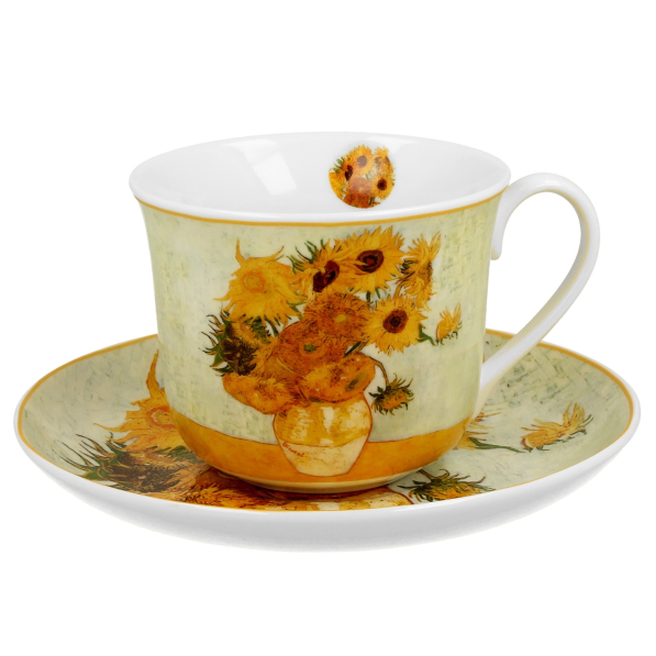 Filiżanka do kawy i herbaty porcelanowa ze spodkiem DUO ART GALLERY SUNFLOWERS BY V. VAN GOGH 400 ml