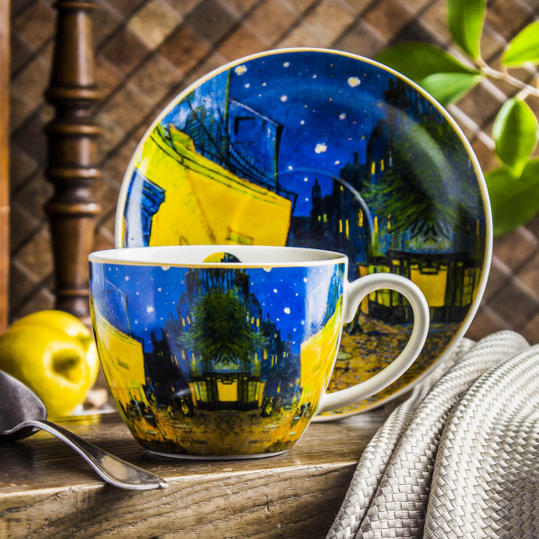 Filiżanka do kawy i herbaty porcelanowa ze spodkiem DUO ART GALLERY TERRACE AT NIGHT BY V. VAN GOGH 470 ml