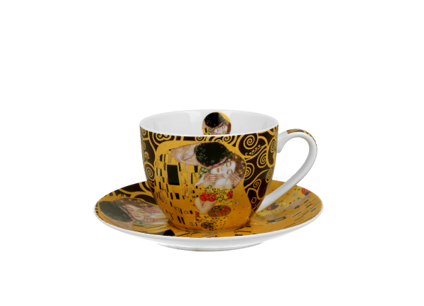 Filiżanka do kawy i herbaty porcelanowa ze spodkiem DUO ART GALLERY THE KISS BROWN BY GUSTAV KLIMT 280 ml