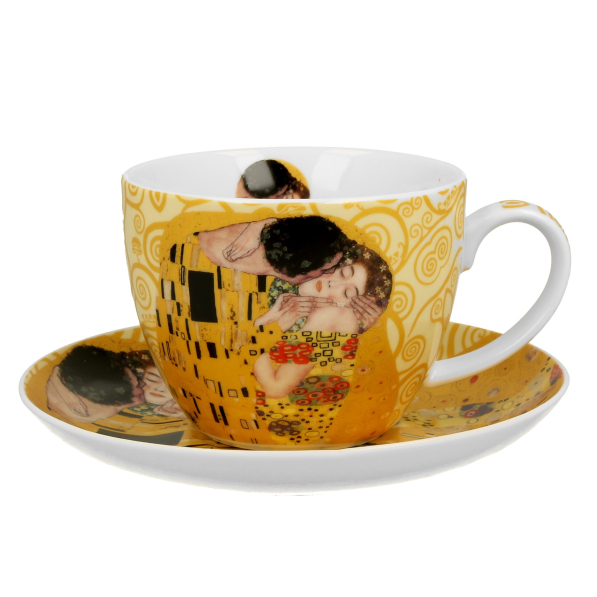 Filiżanka do kawy i herbaty porcelanowa ze spodkiem DUO ART GALLERY THE KISS BY GUSTAV KLIMT 470 ml