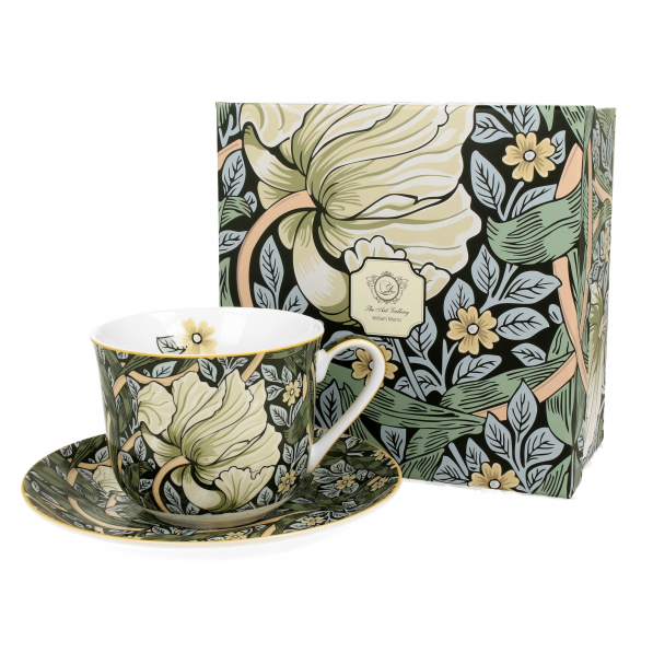 Filiżanka do kawy i herbaty porcelanowa ze spodkiem DUO ART GALLERY WILLIAM MORRIS GREEN ZIELONA 450 ml