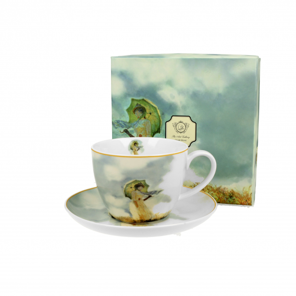 Filiżanka do kawy i herbaty porcelanowa ze spodkiem DUO ART GALLERY WOMAN WITH PARASOL BY C. MONET 470 ml