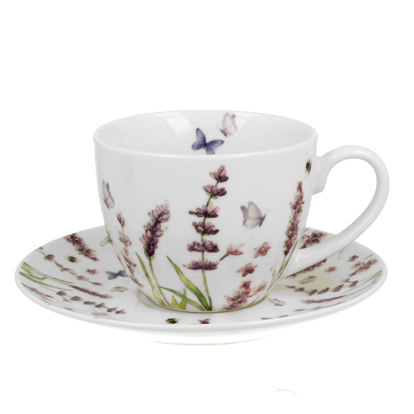 Filiżanka do kawy i herbaty porcelanowa ze spodkiem DUO CLASSIC LAVENDER 250 ml