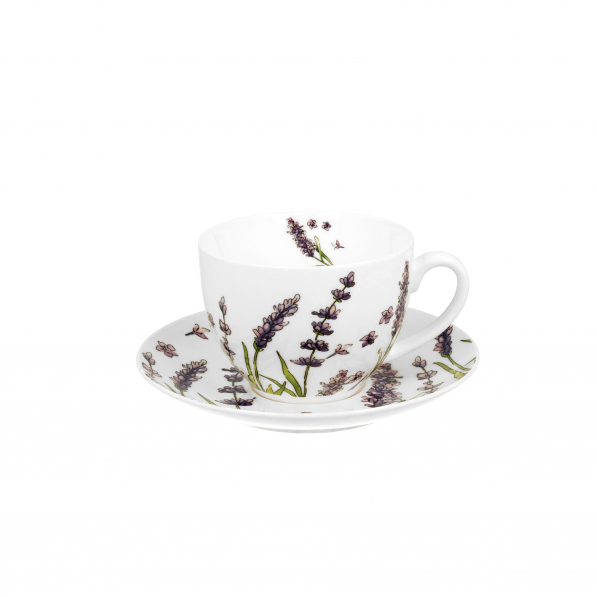 Filiżanka do kawy i herbaty porcelanowa ze spodkiem DUO CLASSIC LAVENDER 270 ml