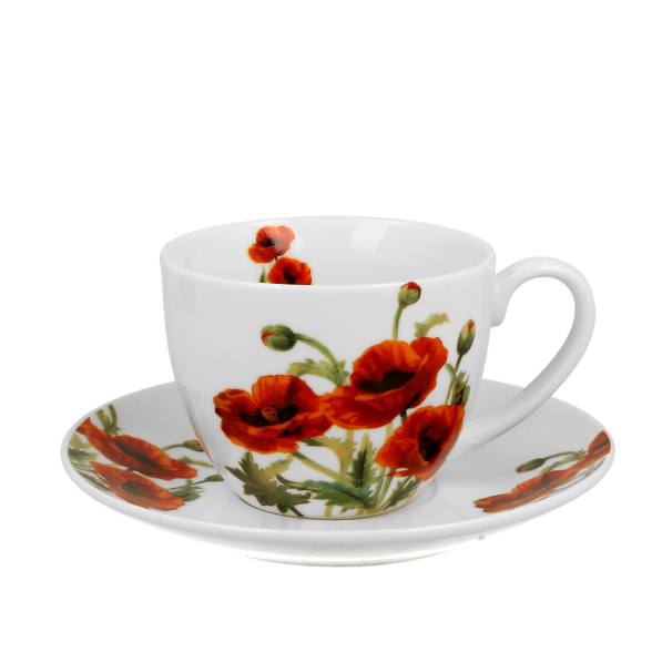 Filiżanka do kawy i herbaty porcelanowa ze spodkiem DUO CLASSIC POPPIES 250 ml