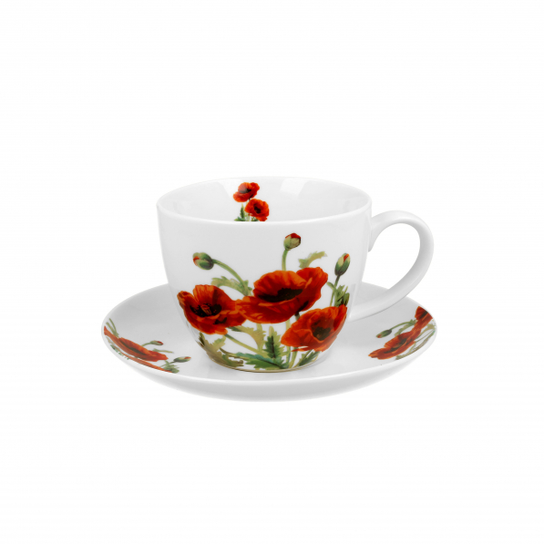 Filiżanka do kawy i herbaty porcelanowa ze spodkiem DUO CLASSIC POPPIES 470 ml