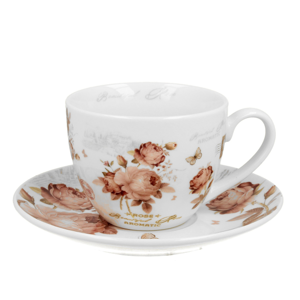 Filiżanka do kawy i herbaty porcelanowa ze spodkiem DUO CLASSIC SECESJA 250 ml