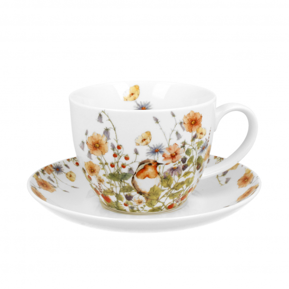 Filiżanka do kawy i herbaty porcelanowa ze spodkiem DUO CLASSIC WILD BIRD 470 ml