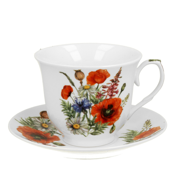 Filiżanka do kawy i herbaty porcelanowa ze spodkiem DUO CROCUS POPPY GARDEN 250 ml