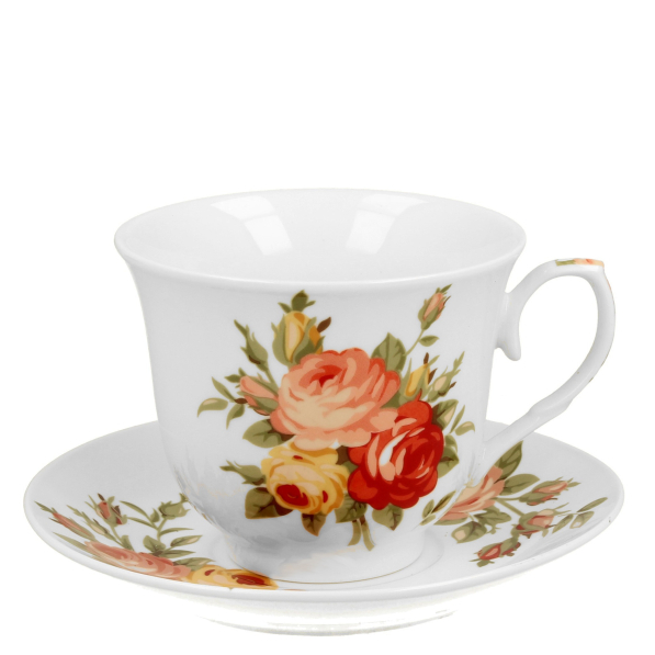 Filiżanka do kawy i herbaty porcelanowa ze spodkiem DUO CROCUS ROSALIE 250 ml