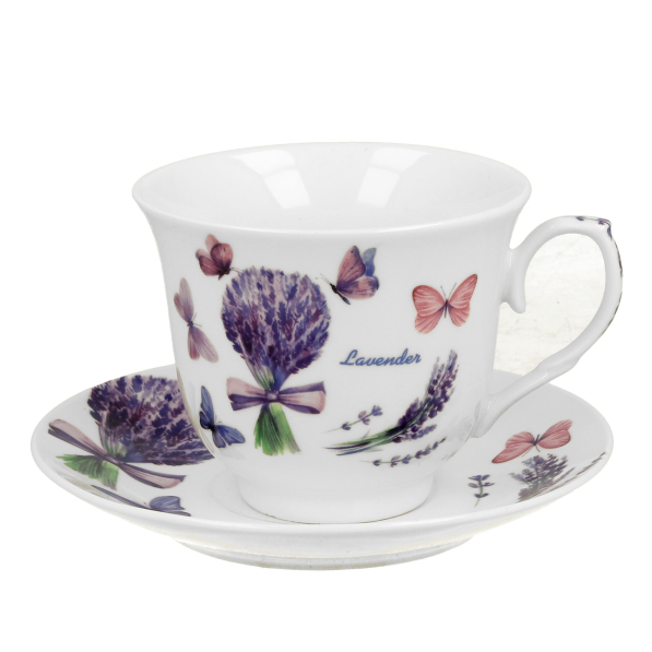 Filiżanka do kawy i herbaty porcelanowa ze spodkiem DUO CROCUS VIOLET 250 ml