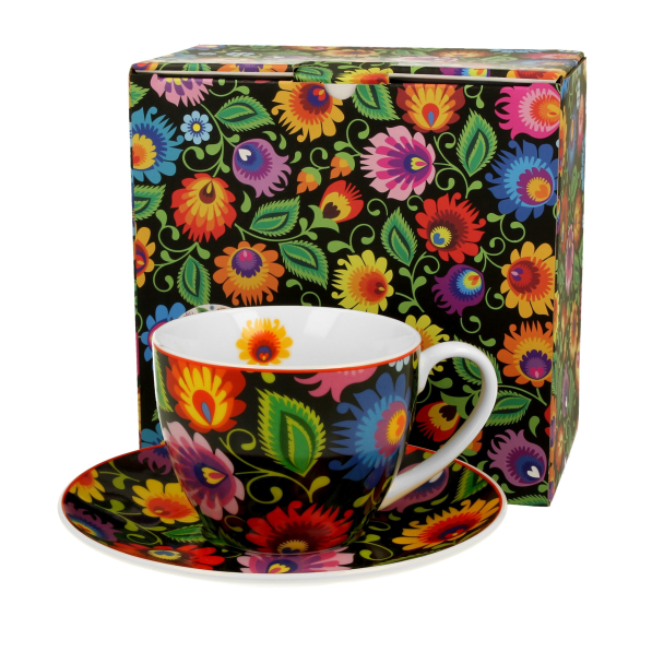 Filiżanka do kawy i herbaty porcelanowa ze spodkiem DUO ETNO ETNIC 280 ml