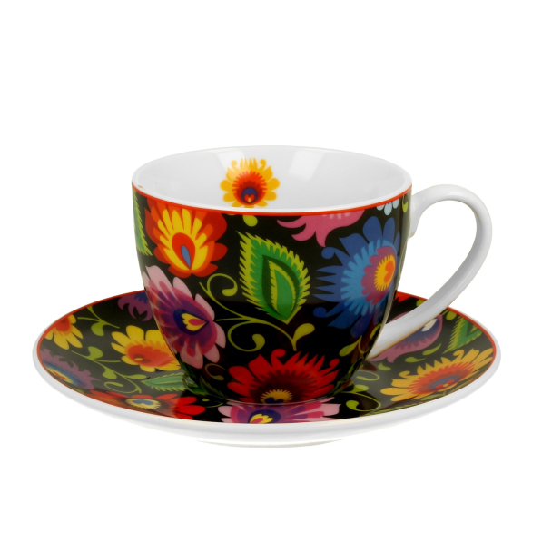 Filiżanka do kawy i herbaty porcelanowa ze spodkiem DUO ETNO ETNIC 280 ml