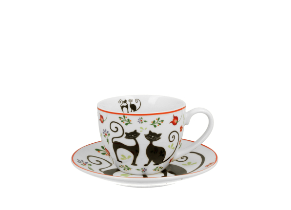 Filiżanka do kawy i herbaty porcelanowa ze spodkiem DUO ETNO KOTY 250 ml