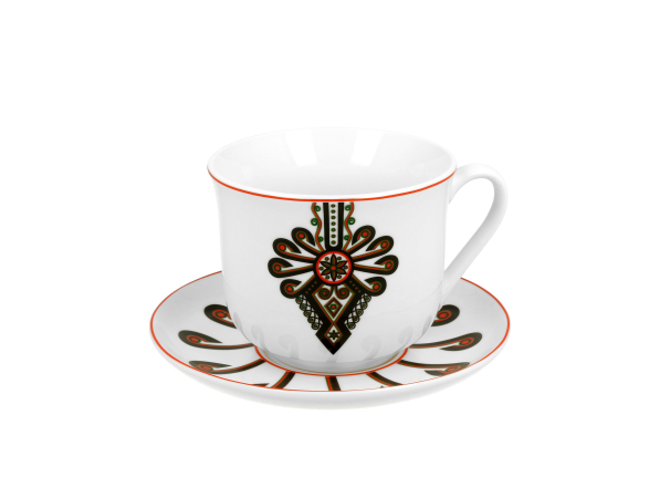 Filiżanka do kawy i herbaty porcelanowa ze spodkiem DUO ETNO PARZENICA 470 ml