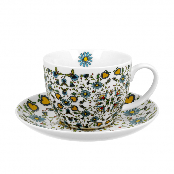 Filiżanka do kawy i herbaty porcelanowa ze spodkiem DUO ETNO WZÓR KASZUBSKI 470 ml
