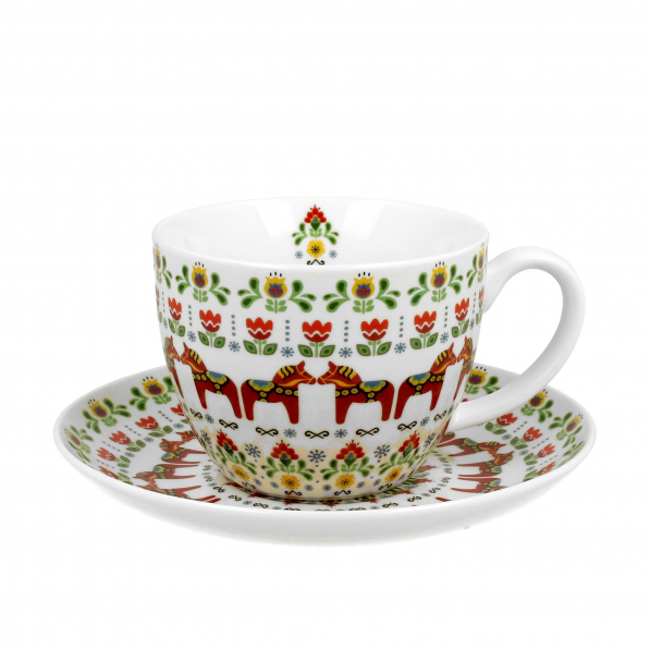 Filiżanka do kawy i herbaty porcelanowa ze spodkiem DUO ETNO WZÓR SKANDYNAWSKI 470 ml