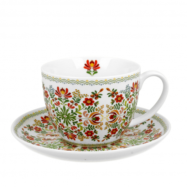 Filiżanka do kawy i herbaty porcelanowa ze spodkiem DUO ETNO WZÓR WĘGIERSKI 470 ml