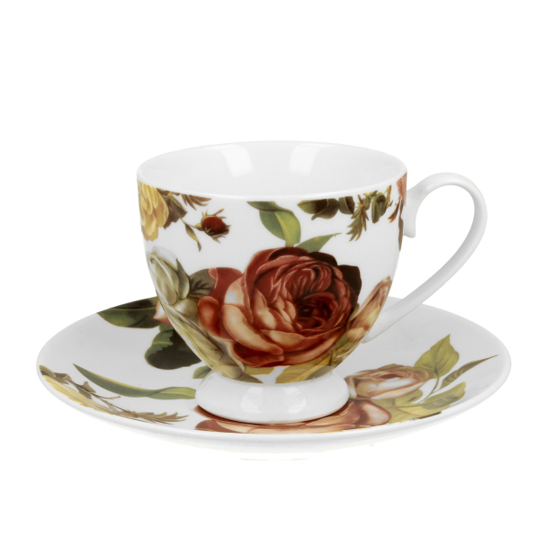 Filiżanka do kawy i herbaty porcelanowa ze spodkiem DUO FIVE O'CLOCK KASANDRA 220 ml
