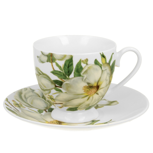 Filiżanka do kawy i herbaty porcelanowa ze spodkiem DUO FIVE O'CLOCK MAGNOLIA 220 ml