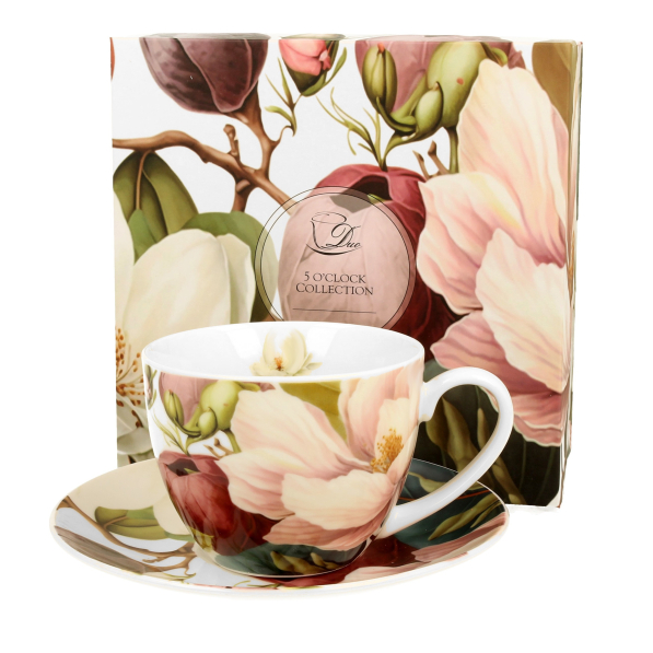 Filiżanka do kawy i herbaty porcelanowa ze spodkiem DUO FIVE O'CLOCK MAGNOLIA 250 ml