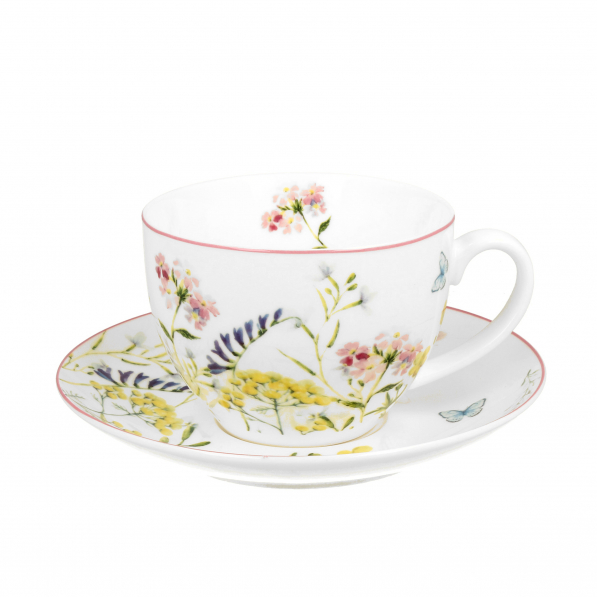 Filiżanka do kawy i herbaty porcelanowa ze spodkiem DUO FLOWER ALICE BIAŁA 250 ml