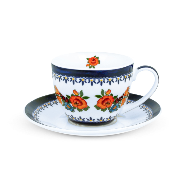 Filiżanka do kawy i herbaty porcelanowa ze spodkiem DUO INDIGO 250 ml