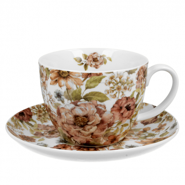 Filiżanka do kawy i herbaty porcelanowa ze spodkiem DUO PASTEL FLOWERS 470 ml