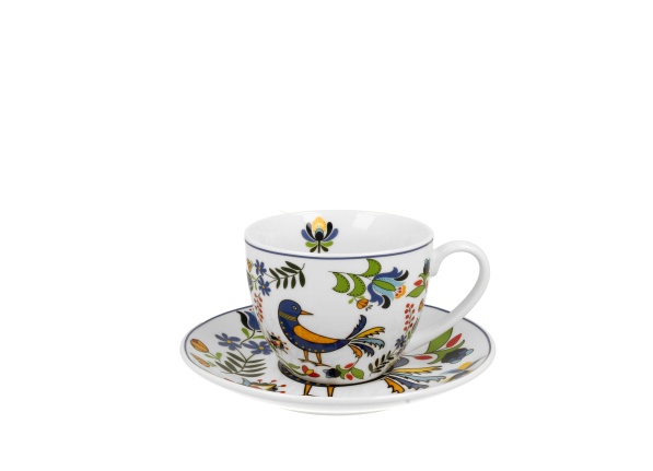 Filiżanka do kawy i herbaty porcelanowa ze spodkiem DUO PTASZEK KASZUBSKI 250 ml