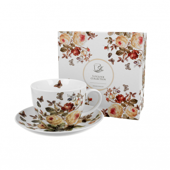 Filiżanka do kawy i herbaty porcelanowa ze spodkiem DUO ROMANTIC ZAHRA BIAŁA 470 ml