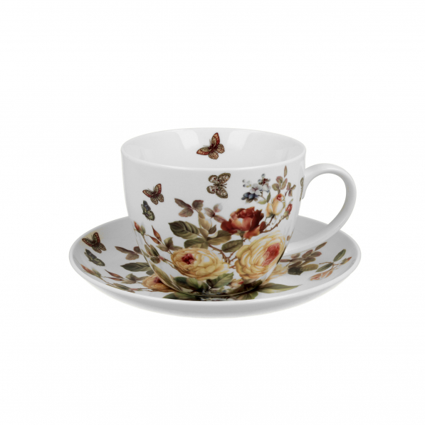 Filiżanka do kawy i herbaty porcelanowa ze spodkiem DUO ROMANTIC ZAHRA BIAŁA 470 ml