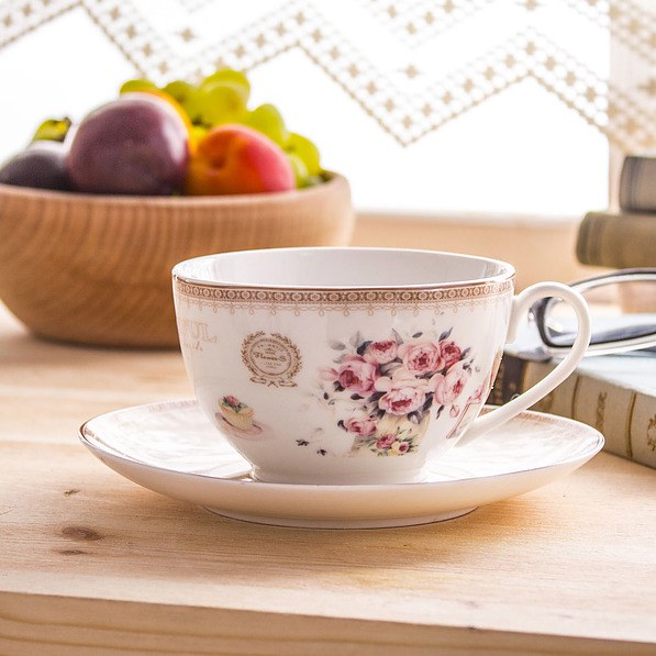Filiżanka do kawy i herbaty porcelanowa ze spodkiem DUO ROMANTIC BIAŁA 250 ml