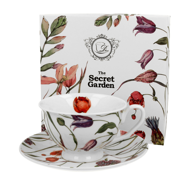Filiżanka do kawy i herbaty porcelanowa ze spodkiem DUO THE SECRET GARDEN FLOWER MEADOW 250 ml