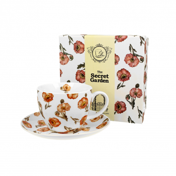 Filiżanka do kawy i herbaty porcelanowa ze spodkiem DUO WILD POPPIES 470 ml