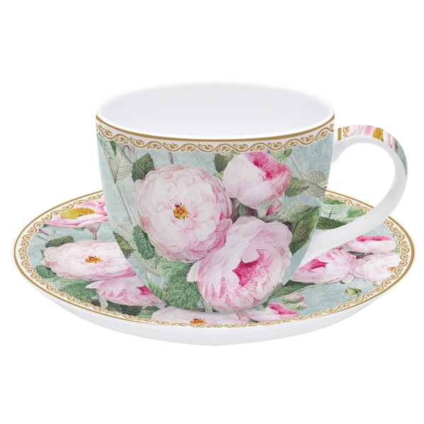 Filiżanka do kawy i herbaty porcelanowa ze spodkiem EASY LIFE ROSES IN BLOOM 200 ml