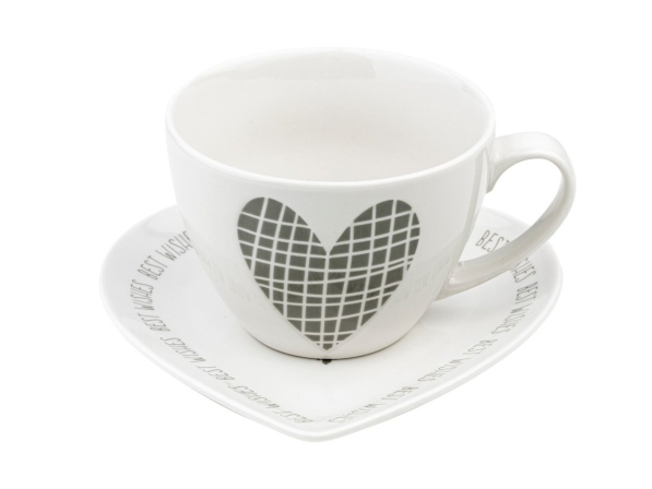 Filiżanka do kawy i herbaty porcelanowa ze spodkiem FLORINA HEARTS 460 ml