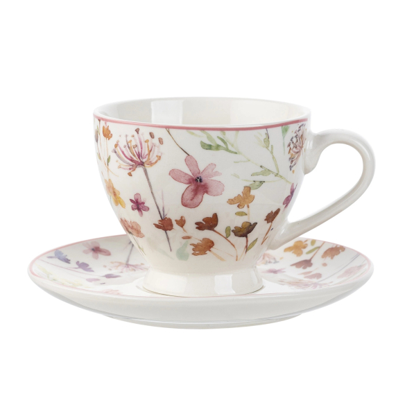 Filiżanka do kawy i herbaty porcelanowa ze spodkiem FLORINA LEA 240 ml